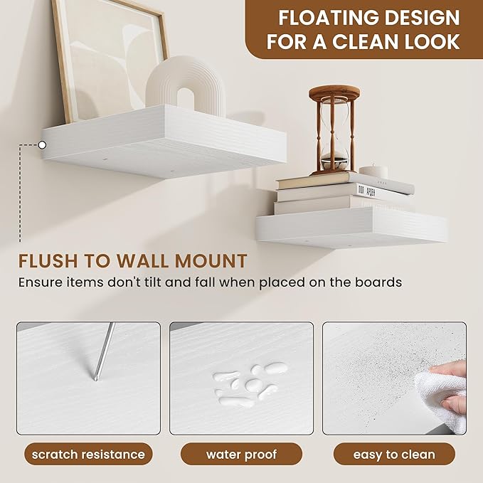 fuqing Floating Shelves for Wall, Bathroom Shelf Wall Mounted for Storage, Shelves with Invisible Bracket for Bedroom, Kitchen, Living Room, Farmhouse Small Book Shelf, 6.5 Inch Set of 3, White