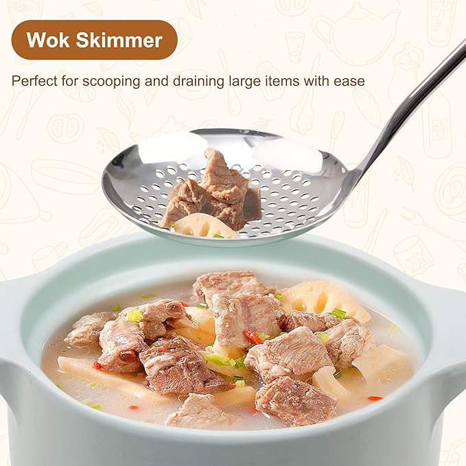 FJNATINH Wok Spatula and Ladle Tool Set - Stainless Steel Wok Tools,Wok Utensil,Mirror Polished Stainless Steel Cooking Utensils 14.6-15.2" Kitchen Utensils Cookware, Pack of 2