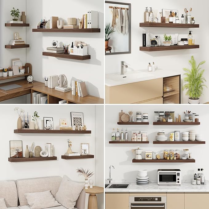 fuqing Floating Shelves for Wall, Bathroom Shelf Wall Mounted for Storage, Shelves with Invisible Bracket for Bedroom, Kitchen, Living Room, Farmhouse Small Book Shelf, 36 Inch Set of 2, Walnut