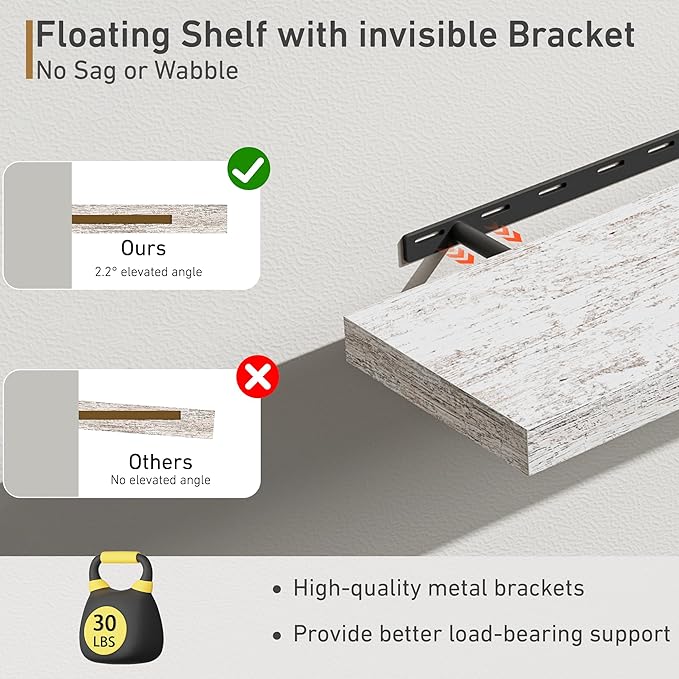 Fun Memories Deep Floating Shelves - 16" W x 9" D x 1.6" H Rustic Grey Wall Shelf - Wall Mounted Shelves for Storage - Wooden Shelves with Invisible Brackets for Living Room, Farmhouse - Set of 2