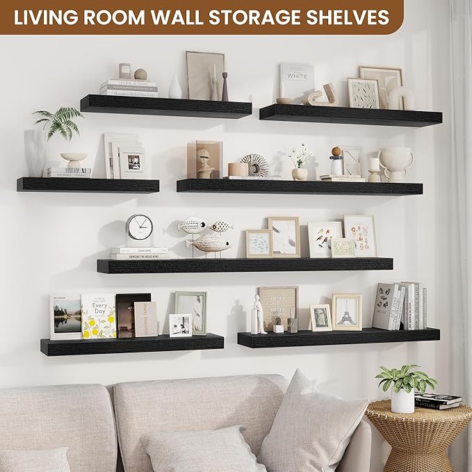 fuqing Floating Shelves for Wall, Bathroom Shelf Wall Mounted for Storage, Shelves with Invisible Bracket for Bedroom, Kitchen, Living Room, Farmhouse Small Book Shelf, 32 Inch Set of 2, Black