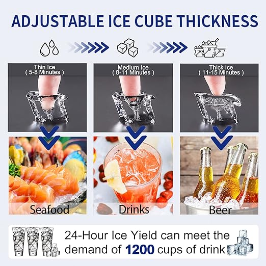 Commercial Ice Maker Machine 360LBS/24H with 77LBS Large Ice Storage Bin, 126Pcs Clear Ice Cubes in 11Mins, Stainless Steel Under Counter Industrial Ice Machine for Bar, Restaurant Business