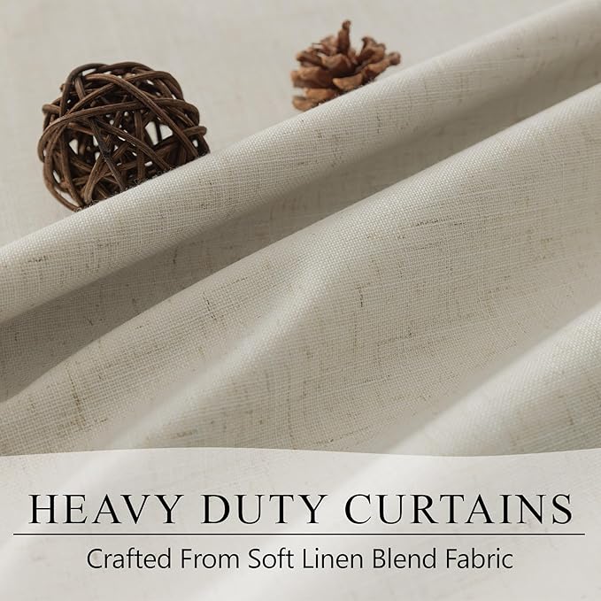 DANCURTON Flax Linen Curtains for Living Room 2 Panels Set 104 Inches Long Heavy Thick Burlap Look Decorative Blackout Curtain 104 inch Length Sound Drapes Noise Reducing Back Tab Rod Pocket W52 Beige