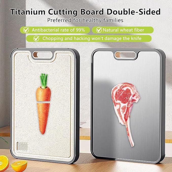FIRE HIVE Pure Titanium & Platycodon Cutting Board - Double-Sided Large Kitchen Board, 16x11 Inch, Multi-Functional & Safe Cleaning Surface