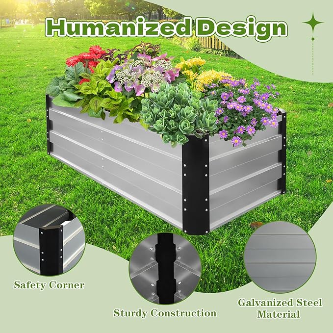 Galvanized Raised Garden Bed 6x3x2 Ft Outdoor Garden Planter Boxes Bottomless for Vegetables, Flowers, Herbs and Succulents Large Metal Raised Garden Bed (Sliver, 72''W×24''H×36''D)