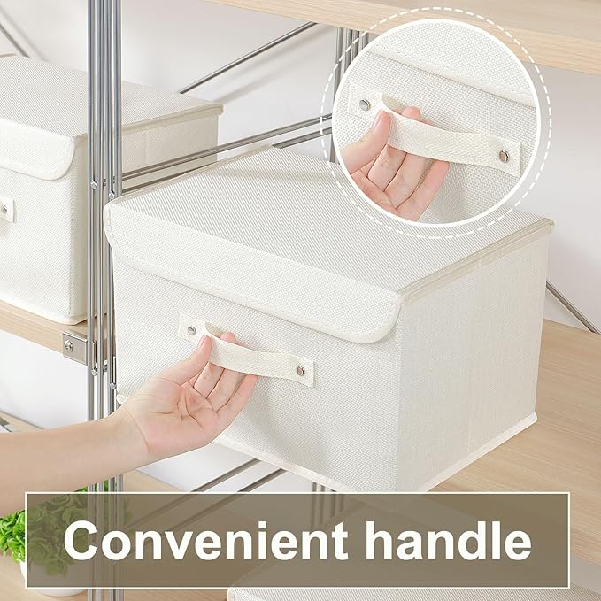 Fabric Storage Bins Cube Organizers with Flip-Top Lid and Handles,Storage Boxes for Organizing Home,Office,and Closet,Beige,3 Pack 13 X 9.1 X 7.9 in