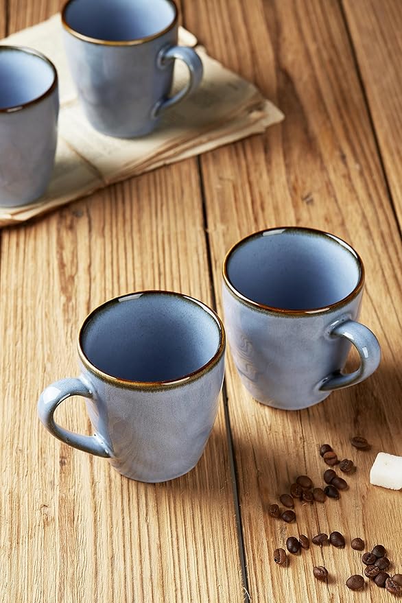 famiware Coffee Mugs Set of 4, Ocean Round 11.5oz Coffee Cup Set with Handle for Cocoa, Milk, Hot Chocolate, Tea or Water, Stoneware Cups for Kitchen, Reactive Glaze, Microwave Dishwasher Safe, Blue