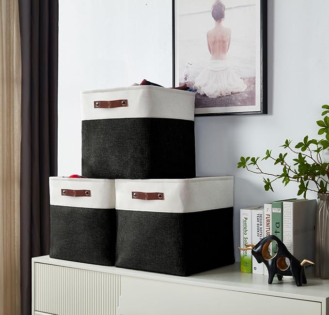 DECOMOMO Storage Cubes, 11x11 Cube Storage Bins, Baskets for Shelves (Black & White, Cube 11" - 4 Pack)