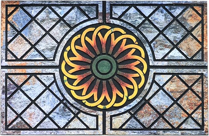 Door Mat Welcome Mat, Heavy Duty Door Mat 17.7 x 29.5 Inch Front Door Mat Rug Doormat for Outdoor Entrance Home Non-Slip Rubber Rug for Front Door, Outside, Entryway, Patio (Flower)