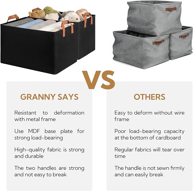 GRANNY SAYS Storage Baskets for Shelves, Closet Organizer Bins, Clothes Storage Bins with Metal Frame, Extra Large Baskets for Organizing and Storage, Collapsible, Black, 2-Pack