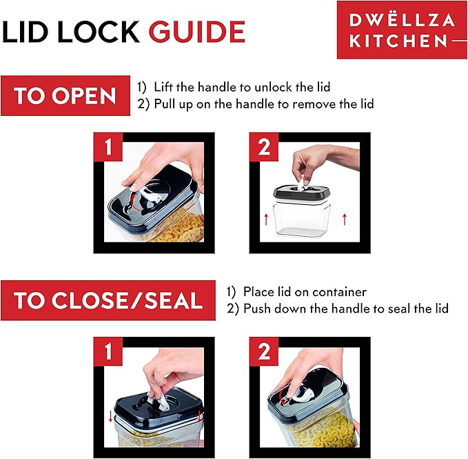 DWËLLZA KITCHEN Airtight Food Storage Containers with Lids - 5 Piece Set - Kitchen Accessories Food Containers - Pantry Organization and Storage - Clear Plastic BPA-Free - Keeps Food Fresh & Dry