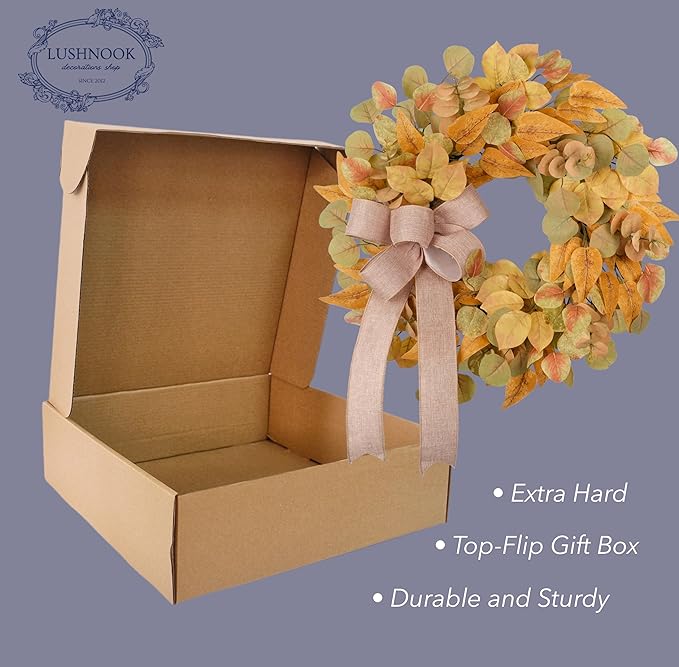 Fall Wreath for Front Door 24 Inch, Autumn Colored Faux Leaves Wreath with Bow, Simple & Minimalist Fall Decoration for Home Farmhouse Door Wall Window Indoor/Outdoor