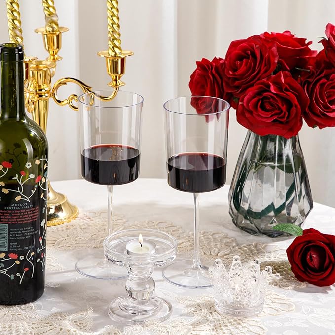 Ciaell 12 Pack Clear Plastic Wine Glasses - 14Oz Plastic Wine Glasses with Stem - Disposable Stemmed Wine Glass for Parties & Weddings & Outdoor