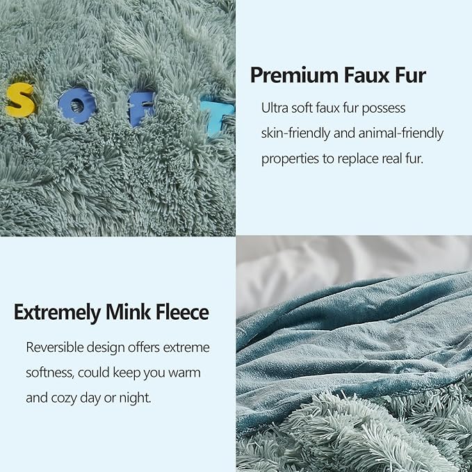 GONAAP Fuzzy Faux Fur Throw Blanket Twin Size Ice Blue Super Soft Cozy Plush Fuzzy Shaggy Blanket for Couch Sofa Bed (Ice Blue, Twin(60"x80"))
