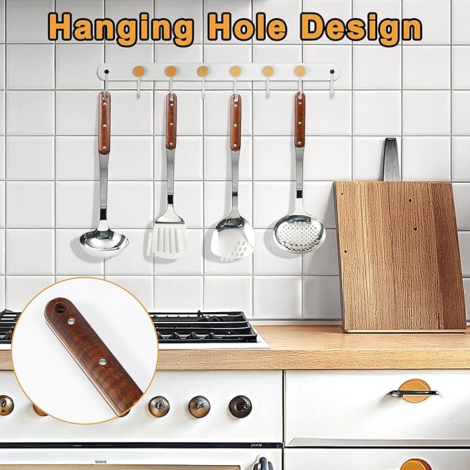 FJNATINH Stainless Steel Wok Spatula,Slotted Spatulas,Ladle,Skimmer Ladle Tool Set,Mirror Polished Cooking Utensils Kitchen Cookware, Pack of 4,Sliver