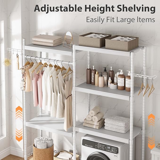 Double Row Over Washer and Dryer Storage Shelves, Laundry Room Organization and Storage, Heavy Duty Laundry Room Shelves, with Adjustable Height, 5-Tier