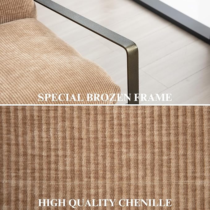 DUOMAY Mid-Century Accent Chair Armchair, Comfy Chenille Leisure Chair Lazy Chair with Brozen Metal Leg for Living Room Bedroom Office Apartment, Khaki