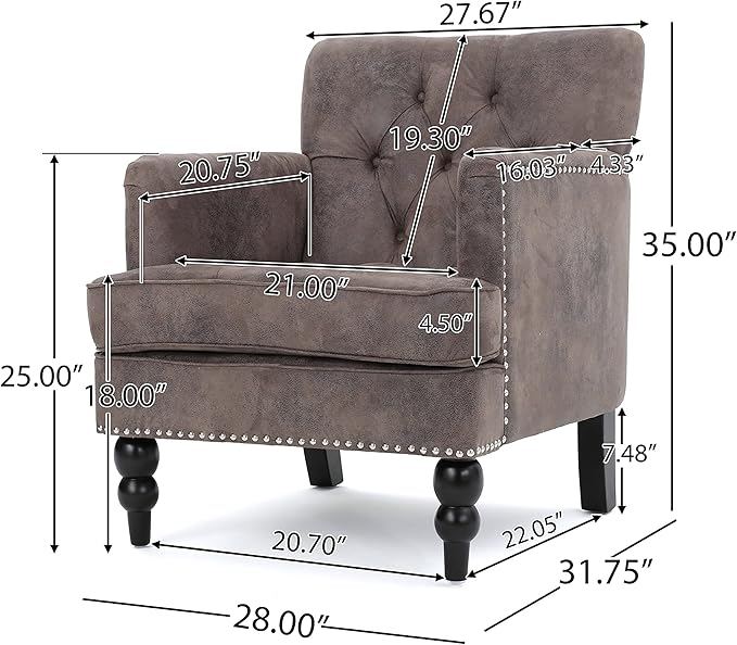 Christopher Knight Home GDFStudio Medford Brown Tufted Club Chair, Fabric Accent Chair with Studded Nailhead Accents