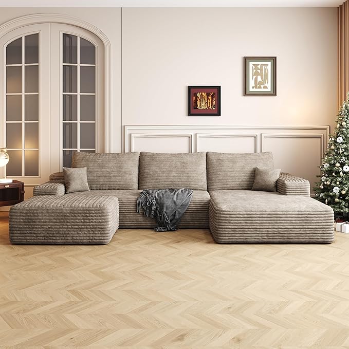 108" Sectional Couches for Living Room Modern Modular Sofa with L-Shape Couchs Upholstered Boneless Couch Deep Seat Sectional Couch with Chaise (Camel, Right Facing Chaise+2Seaters+1Ottoman)