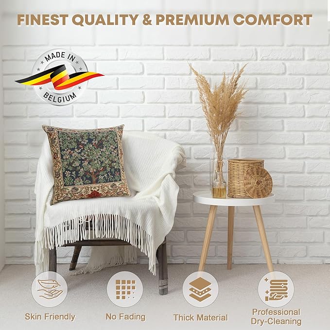 Charlotte Home Furnishings Throw Pillow Covers 16x16 in, Green Tree Decorative Couch Pillow Covers, Boho Decor European Tapestry Cushion Cases, Living Room Cozy Home Decor, Jacquard Woven Soft Cotton