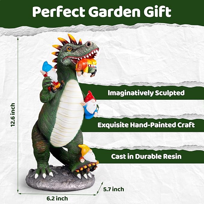 Dinosaur Eating Gnomes Garden Decor Statue - Funny Dinosaur Gnome Massacre Outdoor Decor for Yard, Patio, Lawn Ornaments - Garden Gifts for Mothers Day, Housewarming, Festival