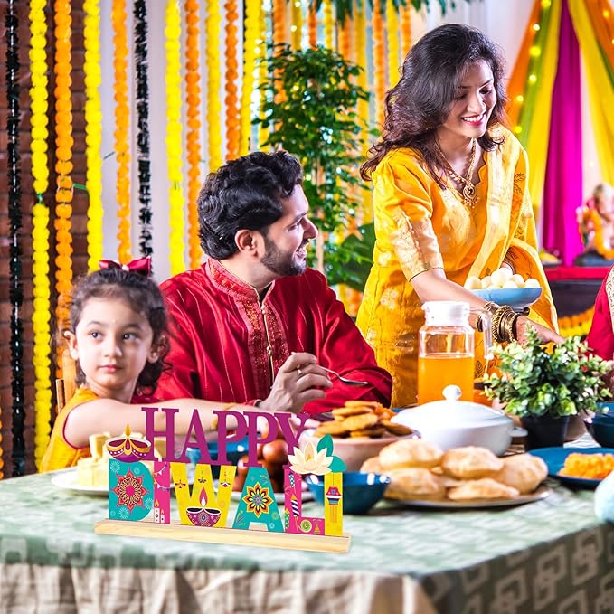 COCHIE Metal Happy Diwali Sign, Indian Festival of Light Table Centerpieces Decorations for Home, Office, Shelf, Mantel, Indoor, Traditional Party Supplies Decor (Diwali)