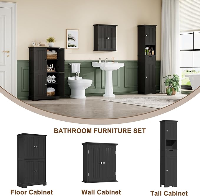 ChooChoo 67" Tall Bathroom Storage Cabinet Freestanding with Adjustable Shelves, Narrow Storage Linen Cabinet with 2 Doors and 1 Drawers for Bathroom, Living Room, Kitchen, Black