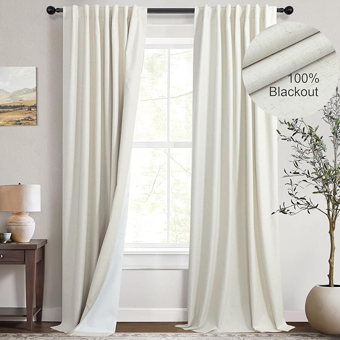 Custom Curtains 86 Inch Long for Living Room Dining Neutral Modern Farmhouse Linen Complete Blackout Privacy Curtains for Window Energy Efficient Closet Cover Back Tab Pocket 52x86 Length 2 Panel Burg