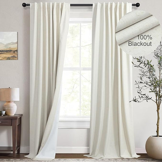 Custom Curtains 86 Inch Long for Living Room Dining Neutral Modern Farmhouse Linen Complete Blackout Privacy Curtains for Window Energy Efficient Closet Cover Back Tab Pocket 52x86 Length 2 Panel Burg