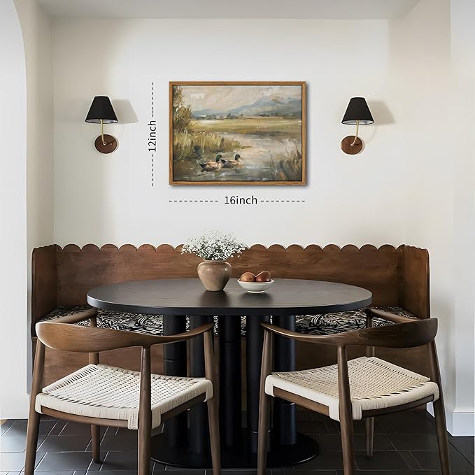 Floating Framed Canvas Wall Art, Vintage Mallard Duck Oil Paintings Print, Countryside Art Wildlife Nature Pond Wall Decor for Living Room, Bedroom, Office, Rustic Decor 12x16 inch