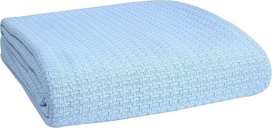 Elvana Home 100% Cotton Bed Blanket, Breathable Bed Blanket Full - Queen Size, Cotton Thermal Blankets Full - Queen, Perfect for Layering Any Bed for All Season, Light Blue