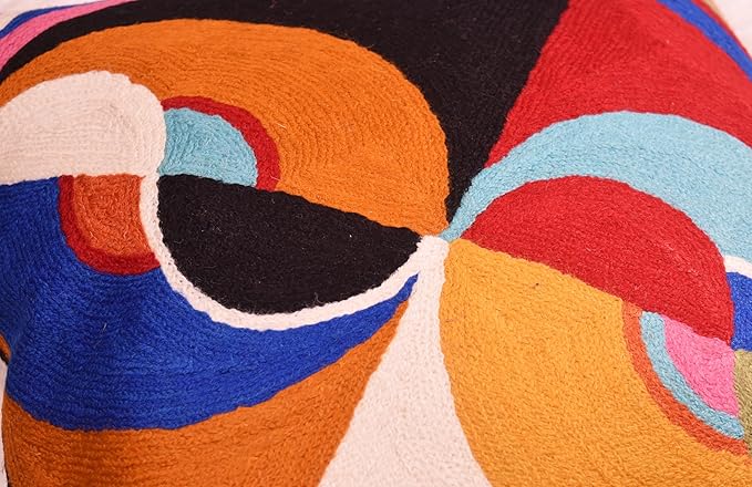 Delaunay Decorative Pillow Cover Joy Modern Couch Pillowcase Contemporary Couch Cushion Abstract Farmhouse Chair Pillowsham Hand Embroidered Wool Size 18x18