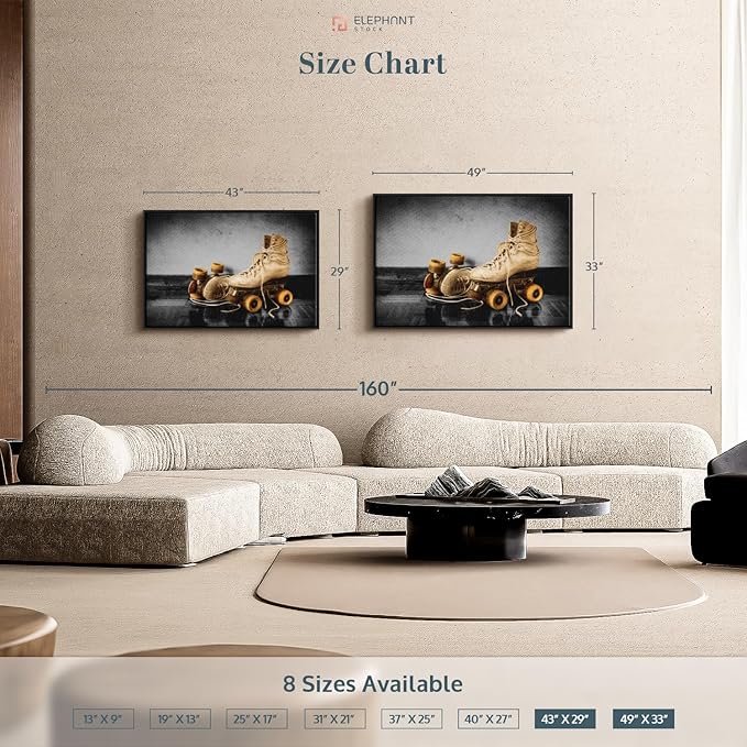 ElephantStock Vintage Skates Pop Wall Art - Horizontal Framed Canvas - 1-Piece Living Room Wall Decor - Sport Photography Canvas Print - Beige and Black Decor for Wall - 43" X 29"