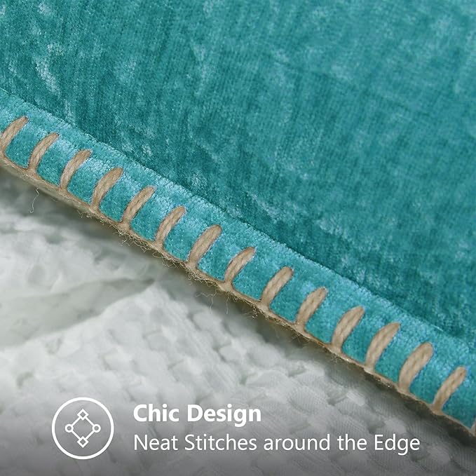 decorUhome Chenille Soft Throw Pillow Covers 16x16 Set of 2, Farmhouse Velvet Neutral Decorative Euro Pillow Covers with Stitched Edge for Couch Sofa Bed Home Decor, Turquoise