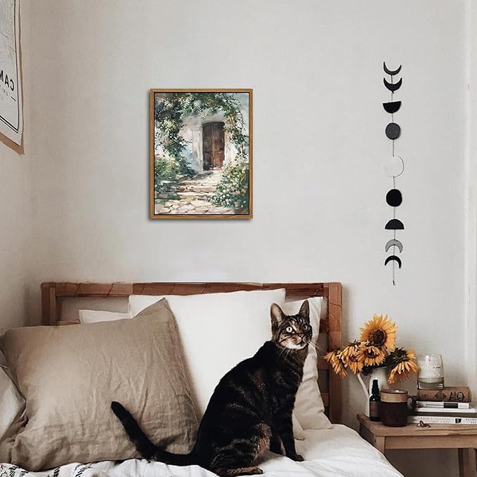 Floating Framed Canvas Vintage Wall Art, Rustic Cottage Spring Garden Oil Paintings Print, Country Floral Pictures Wall Decor for Living Room Bedroom Office Home Decor 8x10 inch