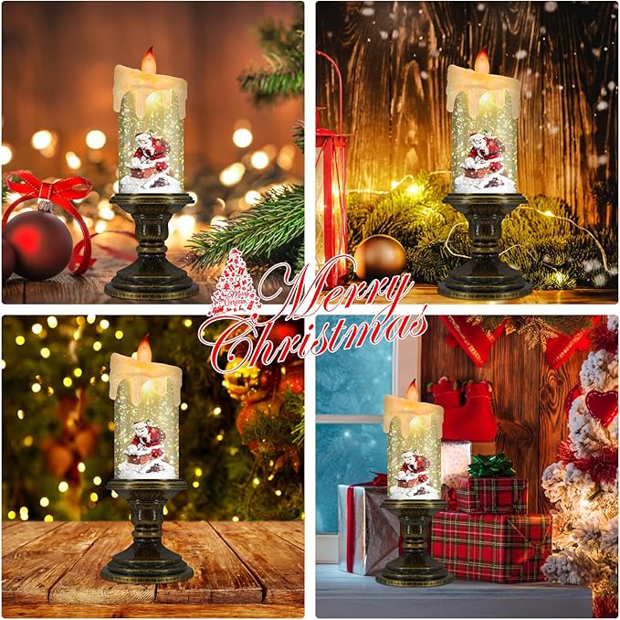 Christmas Flameless Candles, Flickering LED Candles with Timer, Snow Globe Candle Lights for Christmas Decorations