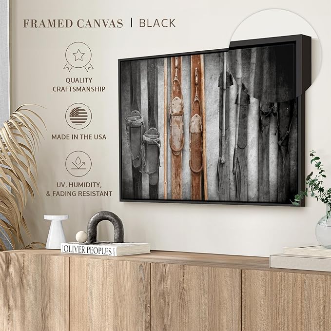 ElephantStock Ski Collection Wall Art - Horizontal Framed Canvas - 1-Piece Bathroom Wall Decor - Photography sports Canvas Print - Brown and Black Decor for Wall - 43" X 29"