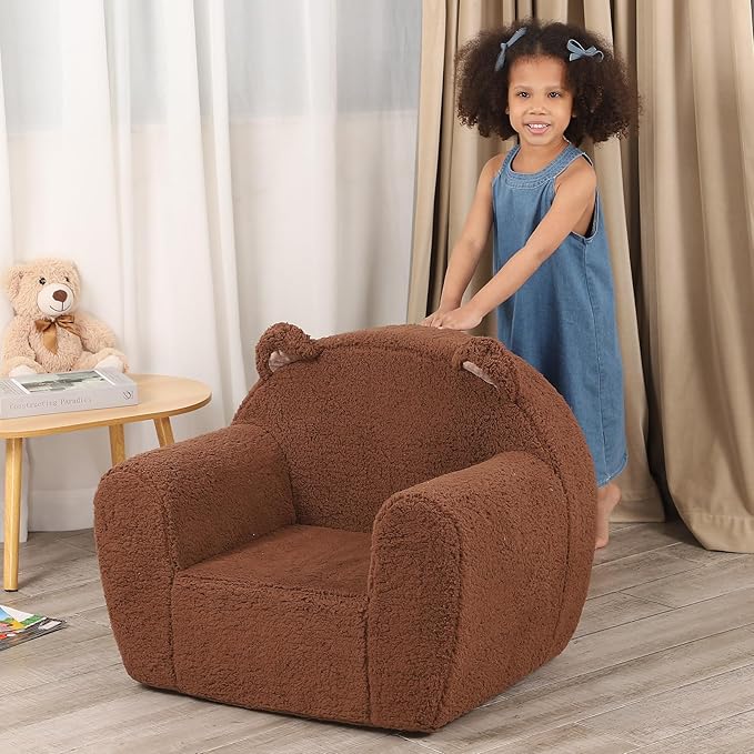 Comfy Toddler Chair, Cuddly Sherpa Teddy Bear Kids Sofa, High Back Kids Reading Chair for Boys and Girls, Brown