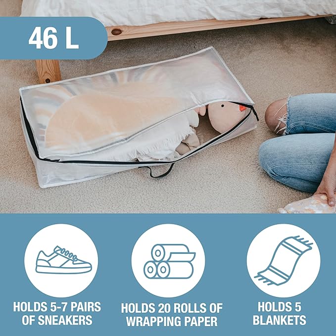 CleverMade Under Bed Storage Bag - Collapsible Storage for Shoes and Clothes Easy Use - Heavy Duty Utility Bag Home