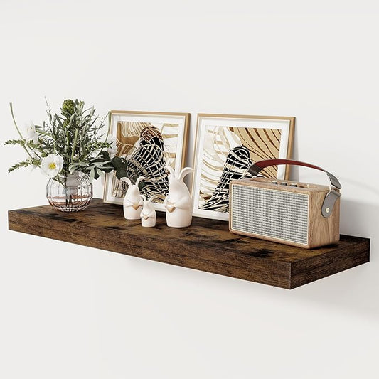 Floating Shelves 36 Inch Long, 12 Inch Deep Floating Shelves for Wall, 36 x 12 Shelves for Wall Storage & Display, 2" Thick Floating Shelf for Bathroom, Living Room, Rustic Brown Color, Set of 1