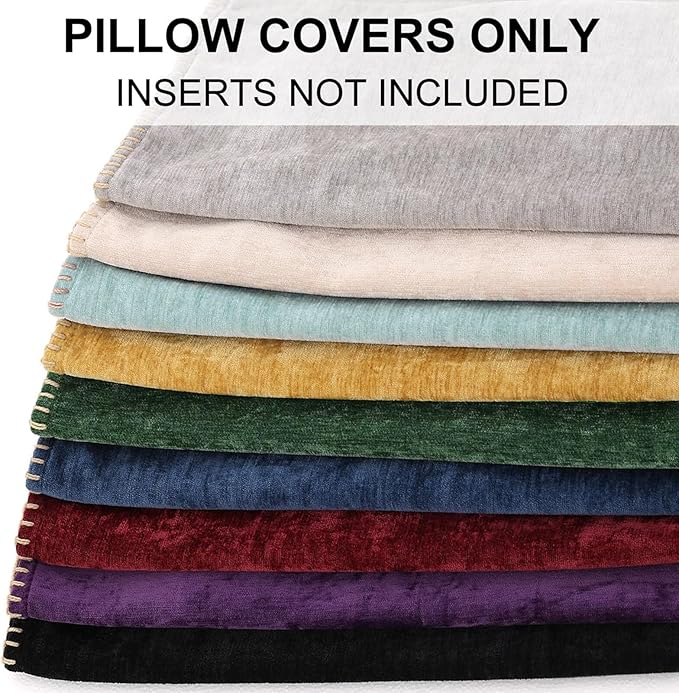 decorUhome Chenille Soft Throw Pillow Covers 16x16 Set of 2, Farmhouse Velvet Neutral Decorative Euro Pillow Covers with Stitched Edge for Couch Sofa Bed Home Decor, Aqua Haze