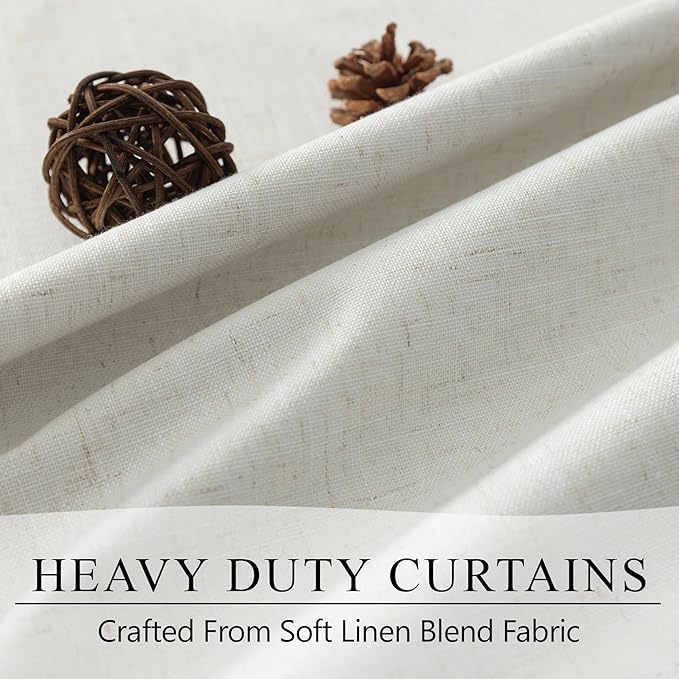 Custom 105 Inch Curtains for Nursery Cute Aesthetic Extra Long 100 Percent Blackout Lightweight Kids Curtains 2 Panel Set Natural Linen Cotton Cream Drapes Heavy Duty Thermal Insulated Baby Room Burgs