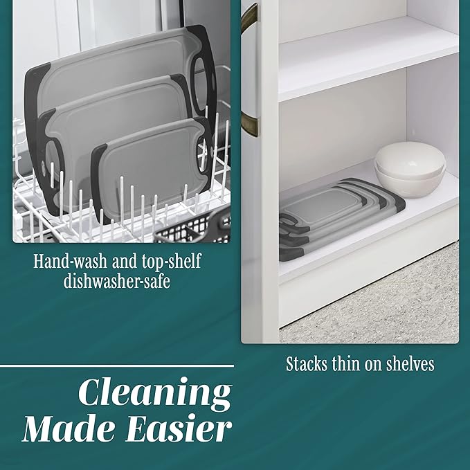 Cutting Boards for Kitchen - BPA-Free Chopping Board - Different Sizes & Non Slip Handles - Reversible, Large Cutting Board Set - Unique Gifts for Cooks Who Have Everything - 3-Pack Gray/Gray