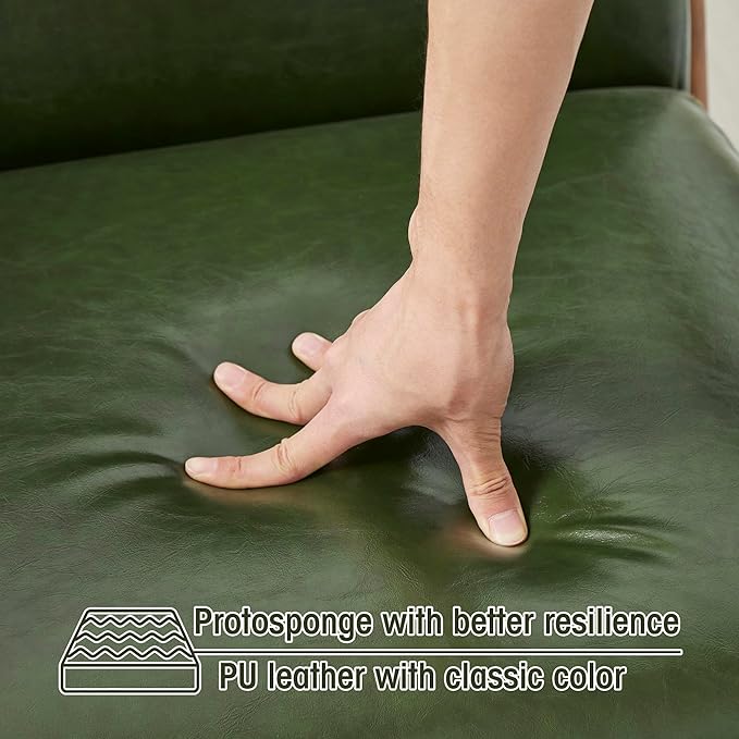 Glitzhome 2 Set Mid Century Hunter Green Accent Armchair, Single Reading Armchair PU Leather Lounge Chair with Walnut Ruberwood Frame