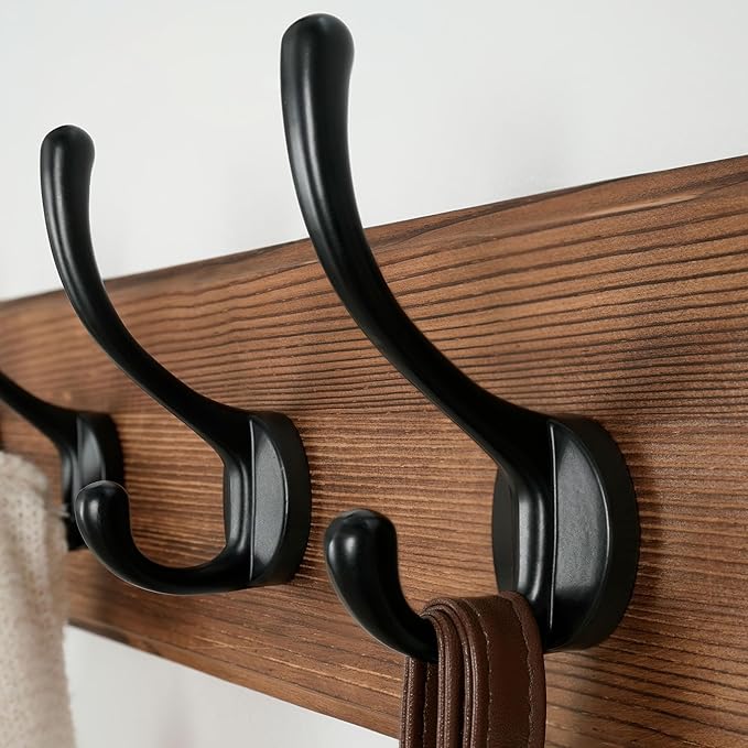 Dseap Wall Mounted Coat Rack: 38-1/4" Long, Patented, Heavy-Duty, 10-Double-Hooks Wooden Hanger Rail for Winter Coats, Hat, Jacket, Clothing - Natural & Black
