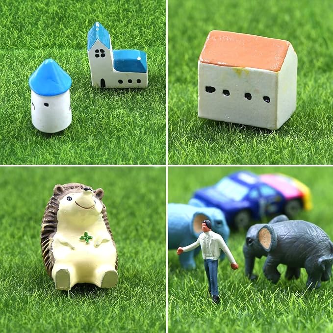 Elcoho 18 Pieces Fake Grass for Crafts Fairy Garden 6 x 6 Inches Artificial Garden Grass for Miniature Ornament Dollhouse DIY Decoration