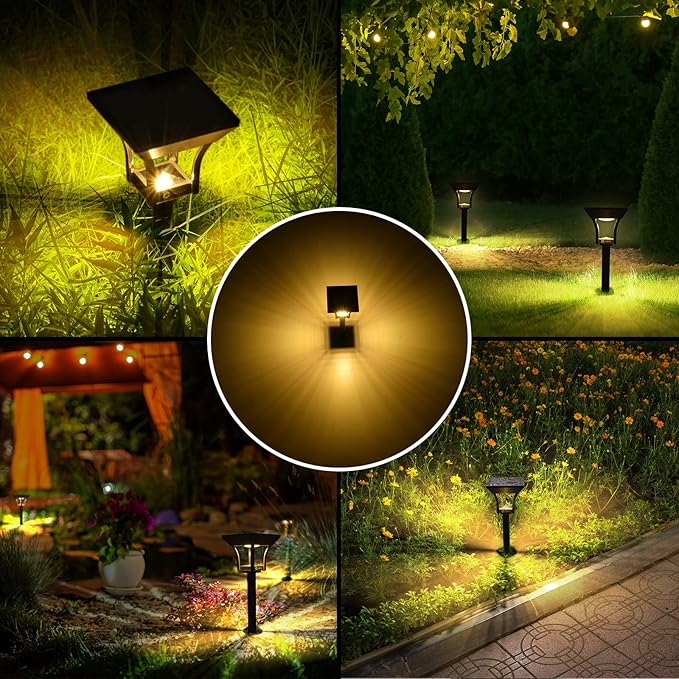 CINOTON Outdoor Solar Landscape Pathway & Wall Lights with 2 Brightness Modes, IP65 Waterproof LED Solar Powered Garden Lights for Patio Lawn Porch Walkway Backyard Driveway Sidewalk Warm White 4 Pack