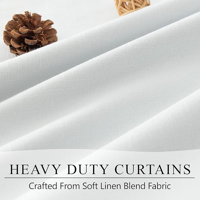 Cute Blackout Curtains for Nursery Bedroom Aesthetic Modern Neutral White Black Out Curtain for Sliding Glass Doors 102 Inch Long 2 Panel Light Draft Blocking Heavy Duty Lined Linen Cottage Core Drape