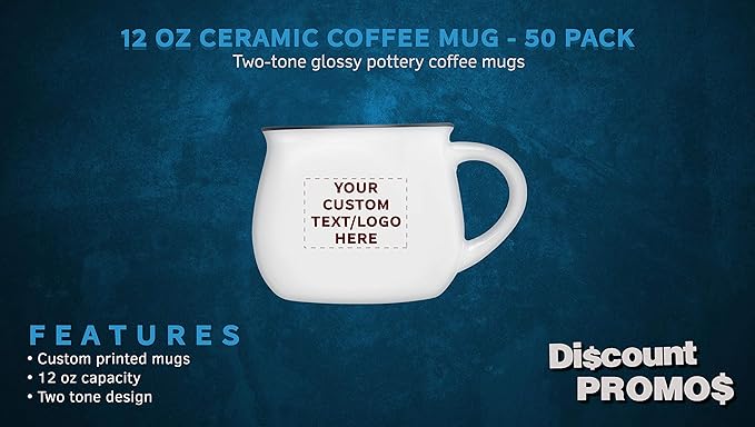 Custom Glazed Campfire Coffee Mugs 12 oz. Set of 50, Personalized Bulk Pack - Perfect for Coffee, Tea, Espresso, Hot Cocoa, Other Beverages - White