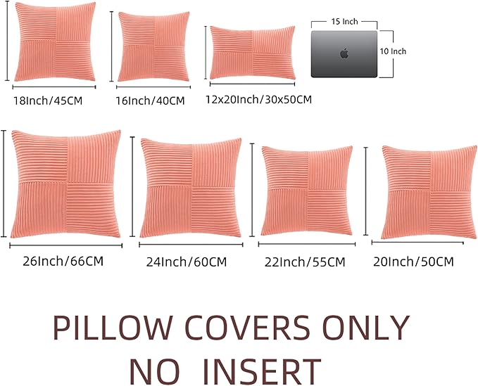 Fancy Homi 2 Packs Coral Samll Decorative Throw Pillow Covers 14x14 Inch with for Couch Bed Sofa, Rustic Farmhouse Boho Home Decor, Soft Corss Patchwork Corduroy Square Peach Cushion Case 35x35 cm